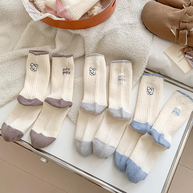 Embroidery Cartoon Socks Stacking Socks Season Fleece Thickened Warm Wool Socks Ab Cute Medium Tube Socks Women
