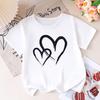 Kids Girls White TShirt Black Double Heart Print Short Sleeve Tee for Casual Daily Wear Summer Short Sleeve Fashion Y2k Tops