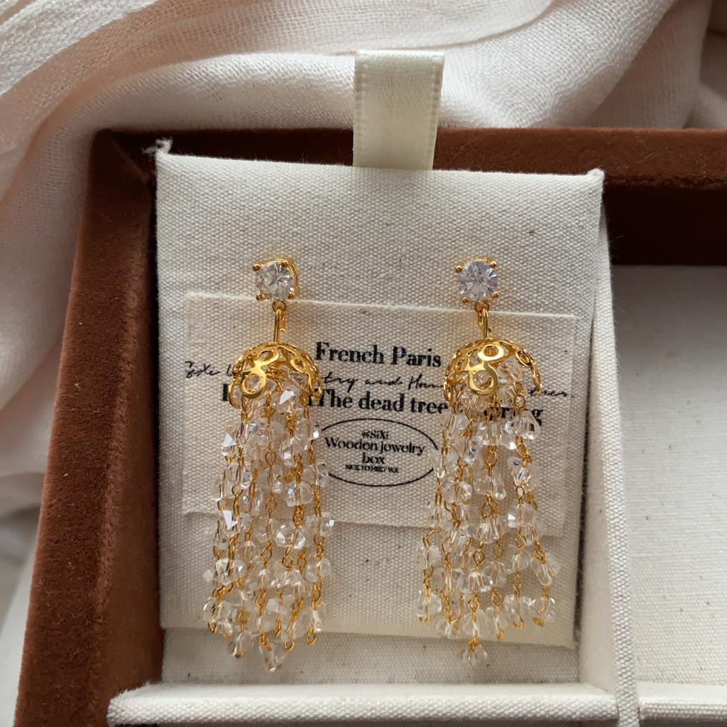Cool And Elegant Crystal Beaded Fringed Earrings, Earrings, Flower Earrings, Light Luxury, Niche Temperament, Light Gorgeous And Romantic