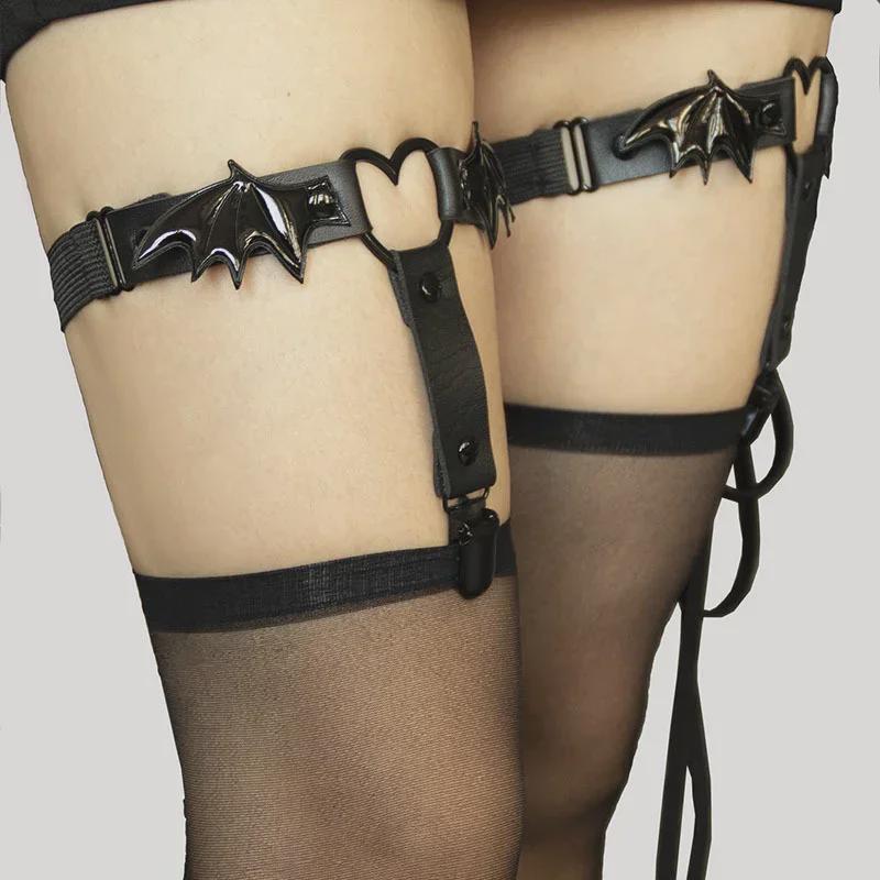 Bat Wing Love Socks Clip - Dark Punk Style Elastic Garter for Women