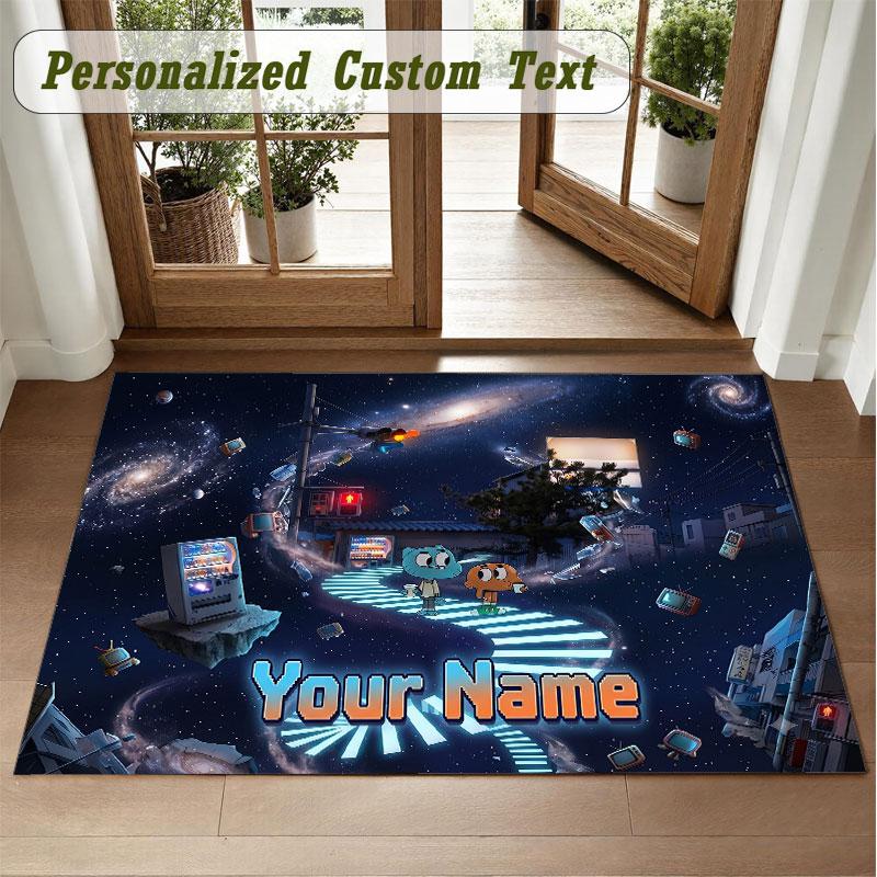 Crystal Velvet Square Rug Custom NameAmazing World of Gumball Pattern Non Slip Home Floor Decor Rug