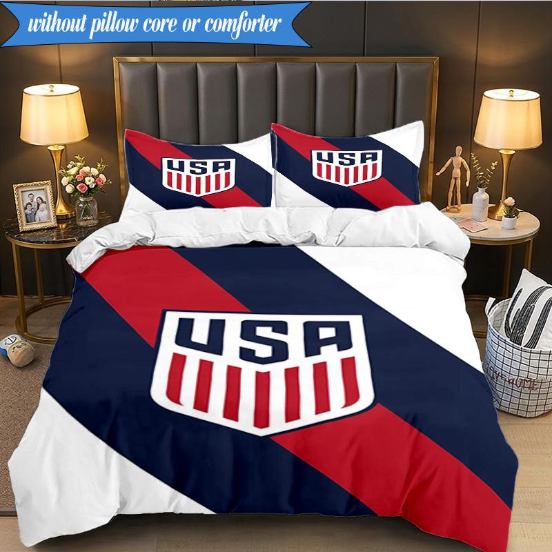 3PCS Usa Soccer Emblem Bedding Set 2D Printing (Includes 1 Duvet Cover + 2 Pillowcases Coreless), Bedroom decor,Fan Gift