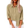 Women's Collar Long Sleeve Shirt Loose Fit Solid Color Linen Cotton Pocket Commuter Blouse