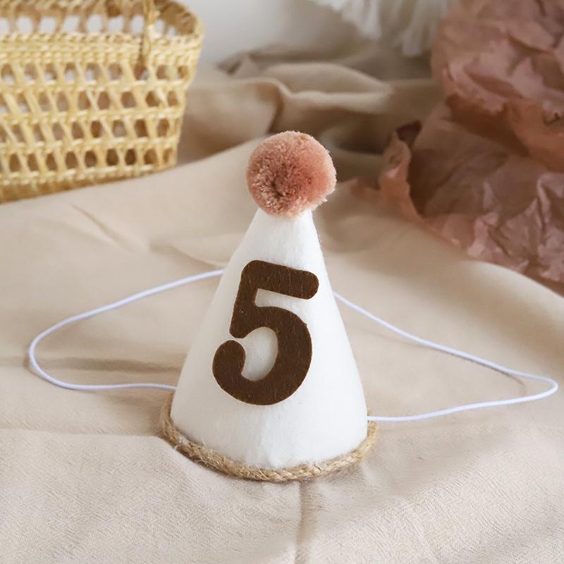 Mori Girl Cream Felt Birthday Hat for Children's 1st Birthday Photoshoot