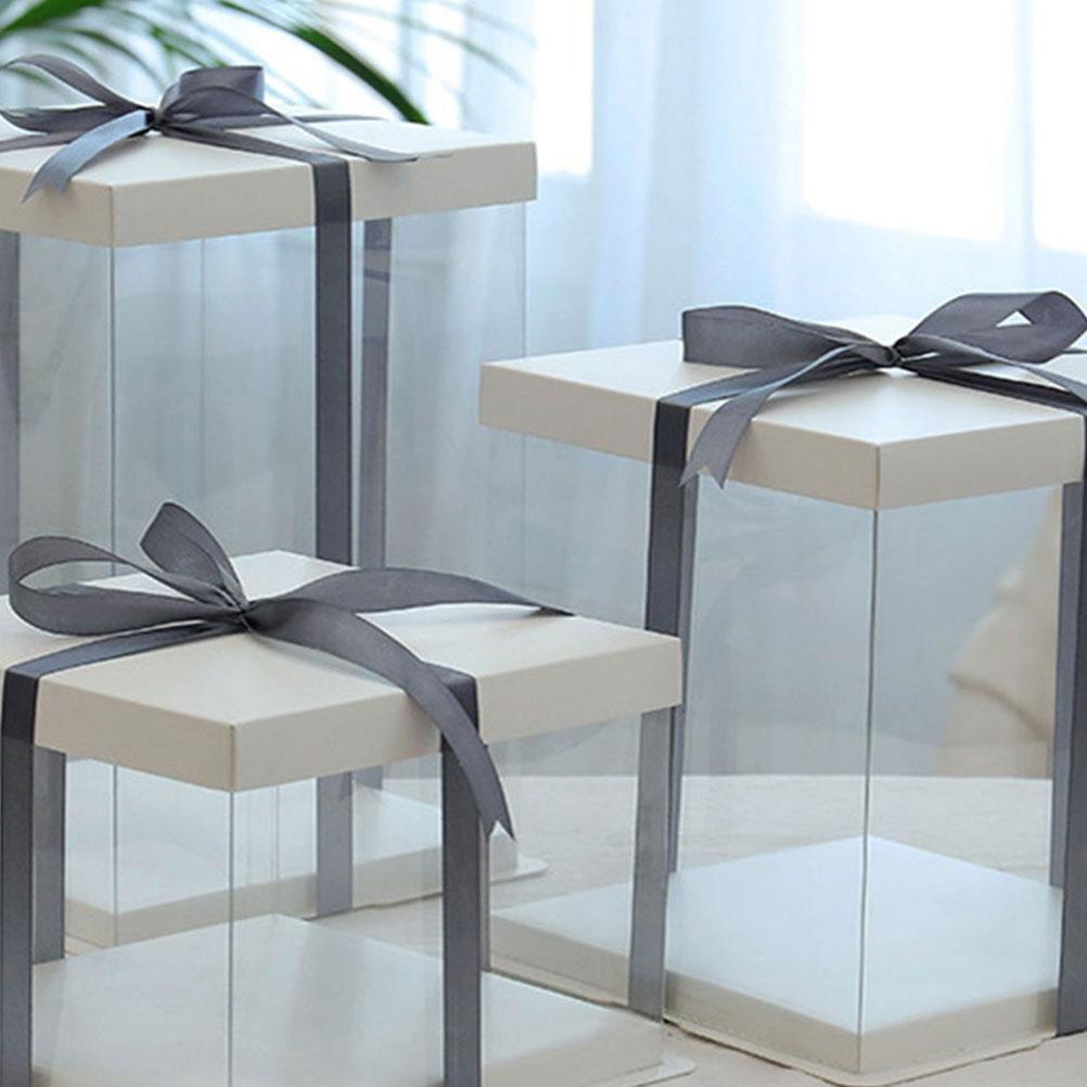 1Pc Transparent Birthday Cake Box Plastic Cake Container Box Dessert Storage Box 10inch (Transparent)