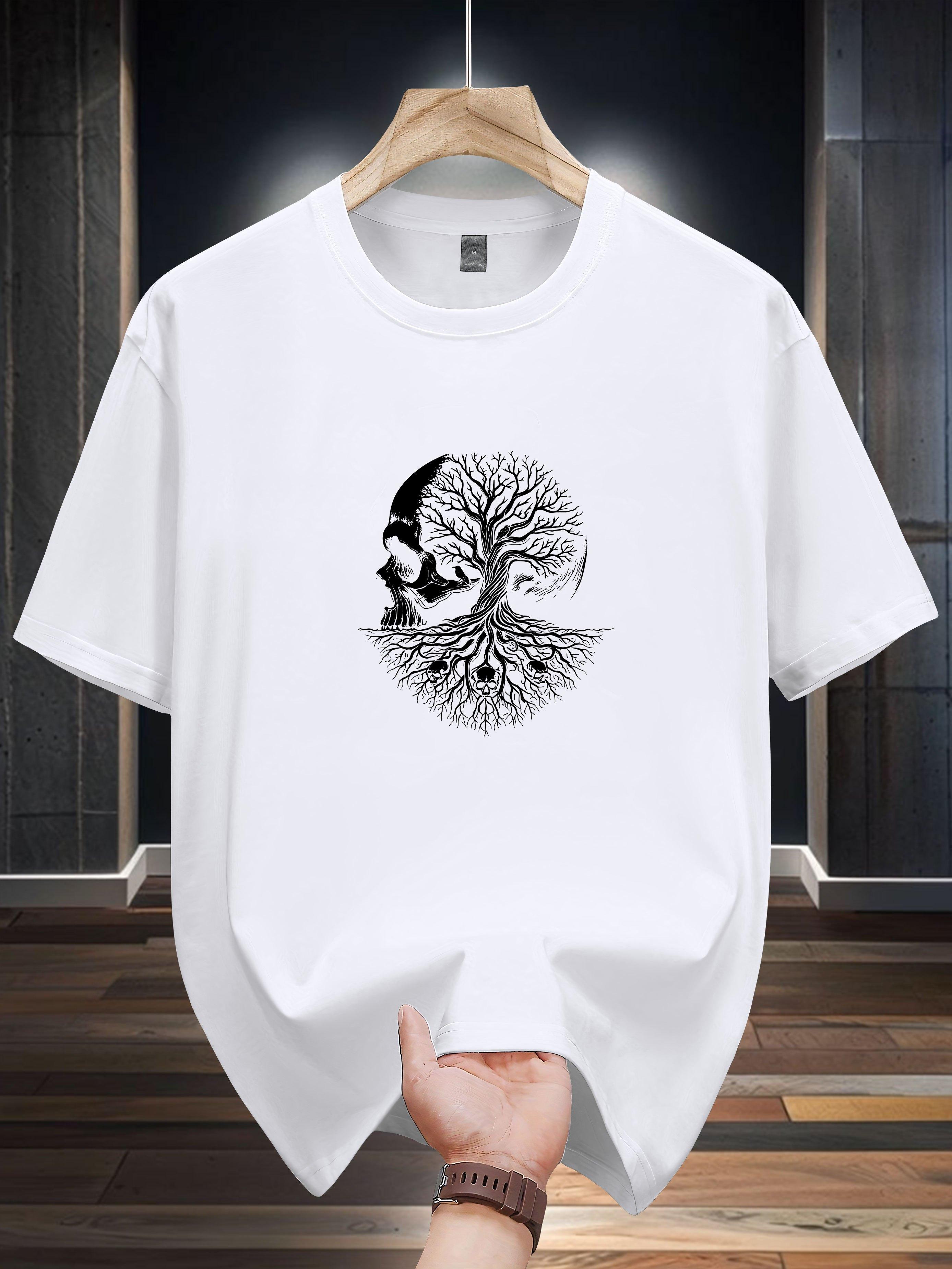 

Niuwang Selection 200g 100% Cotton Short Sleeve T-shirt - Casual Regular Fit Geometric Skull & Tree Roots Graphic Tee S