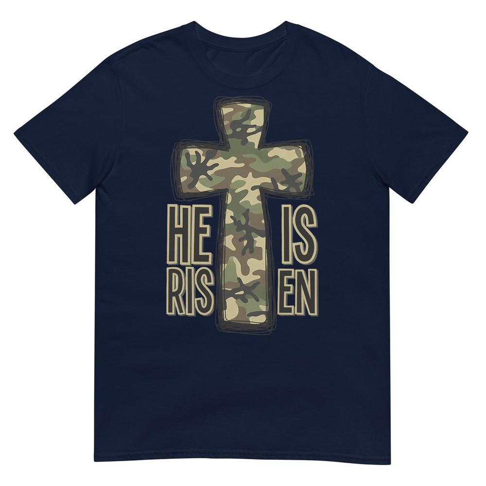 Easter Day He Is Risen Camo Cross Christian Jesus God Lover TShirt S