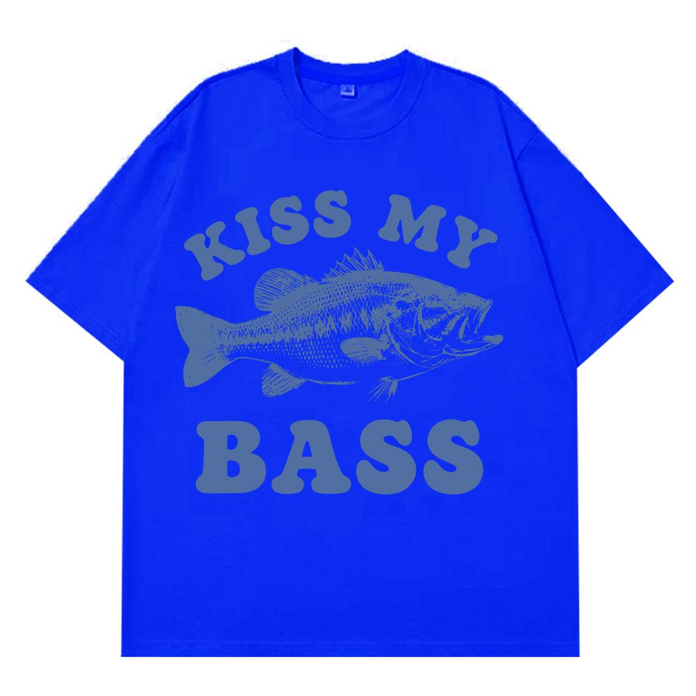 Retro Fishing T Shirt Kiss My Bass Funny Meme Tshirt Unisex Women Fashion Clothing T Shirt Summer Cotton Casual Harajuku Tshirts