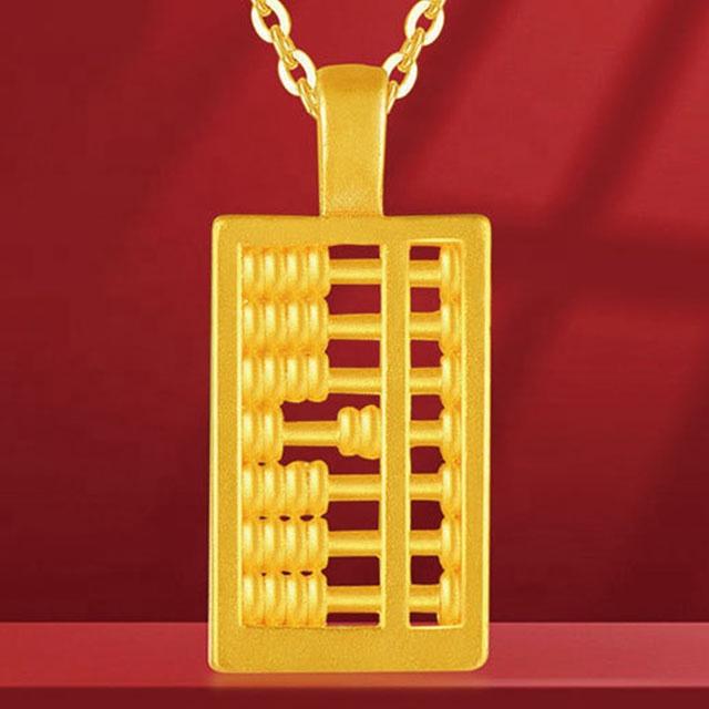 Xinfly 2023 Trendy Luxury Jewelry Fashion Solid 999 Pure 24K Gold Abacus Bead Lucky Charms Pendants 18K Gold Necklace