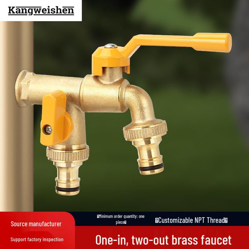 Outdoor Brass Double-Spout Garden Faucet for Balcony or Mop Sink