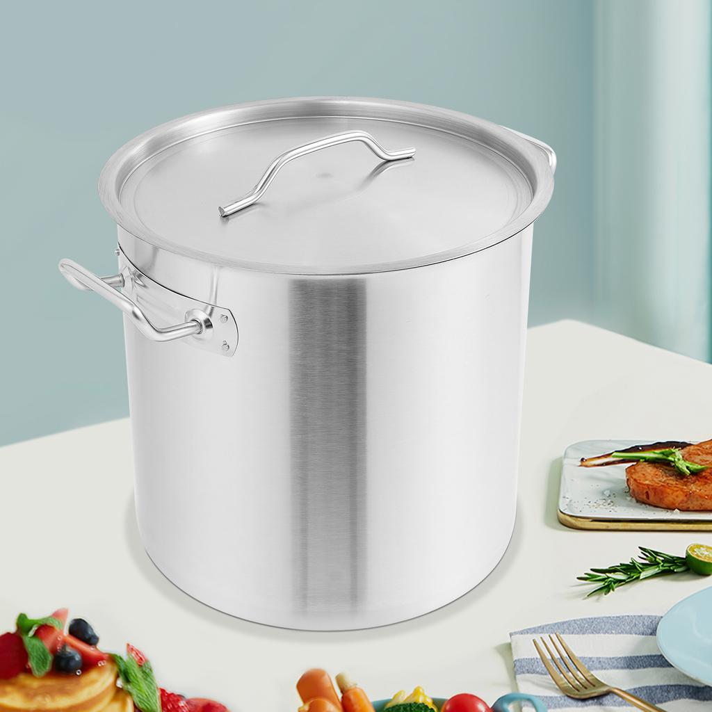25L/33L Stainless Steel Stock Pot,Silver Universal Soup Pot with Lid for Schools, Breakfast Bars