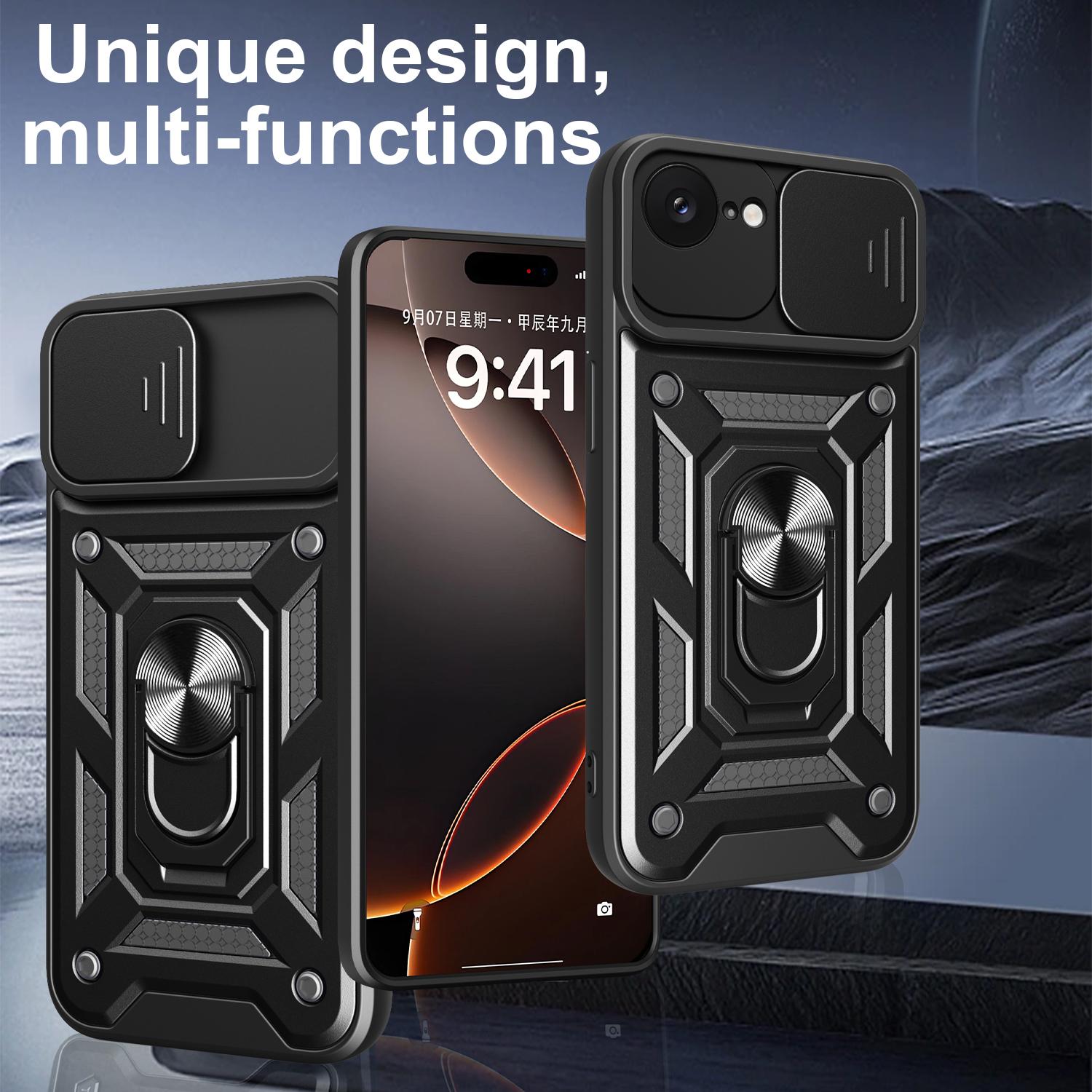 

For iPhone 16e Case with Slide Camera Lid PC+TPU Kickstand Phone Cover Red
