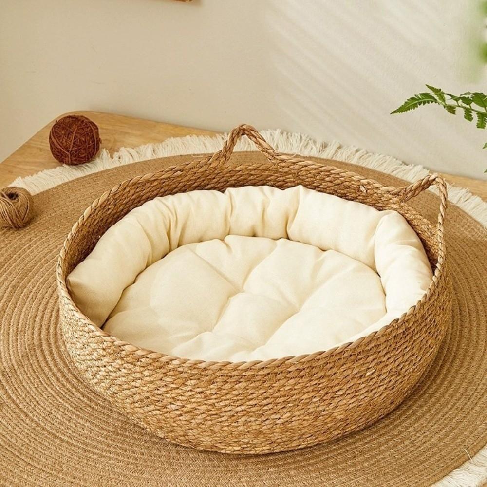 With Warm Pad Braided Cat Bed Rattan Weaving Vine Weave Cat Nest New Pet Sleeping Mat Pet Supplies