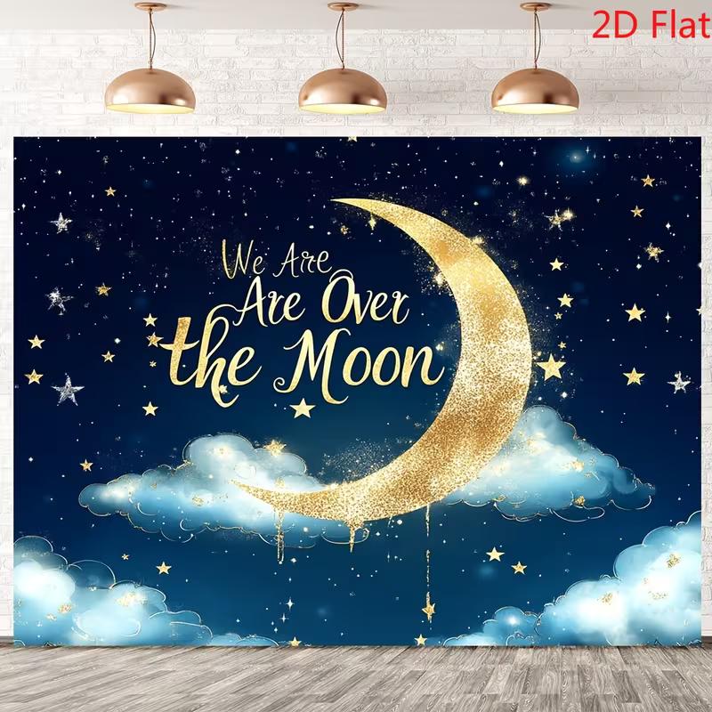 2D Glitter Gold Moon Star Backdrop for Birthday Party & Photoshoot