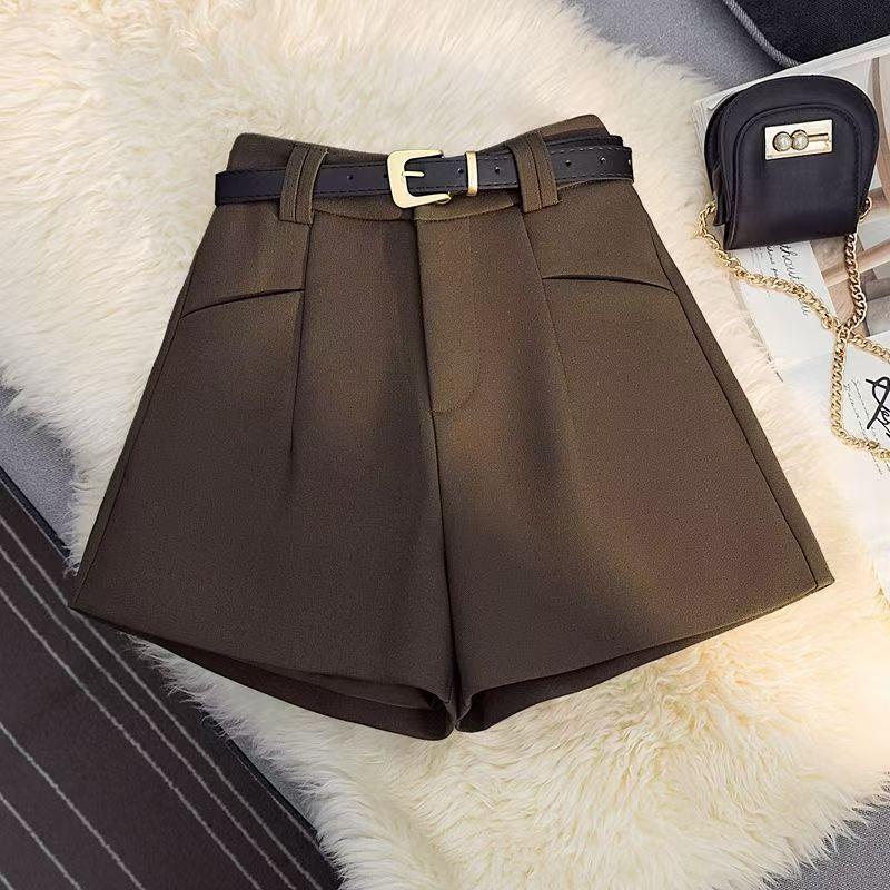 Women's High-Waisted A-Line Woolen Shorts, Autumn/Winter 2025 - Slim Fit, Versatile, Wide-Leg Design with 1 Pocket