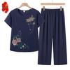 Mid-Aged Women's Summer Cotton Linen Two-Piece Set