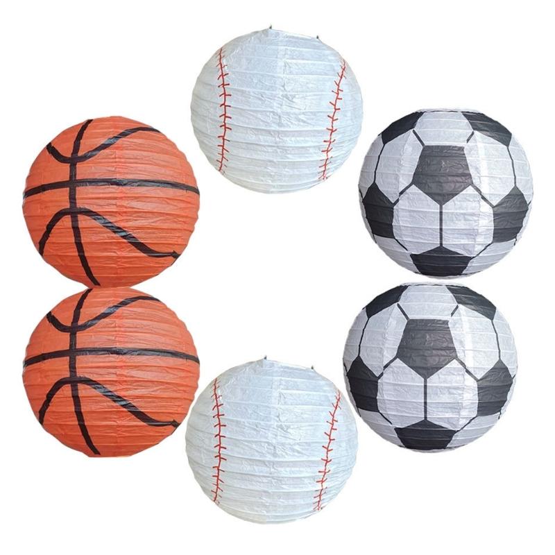 Lot de 6 Lanternes en Papier Sport Football Décoration Suspendue Japonaise pour Anniversaires sur le Thème du Football Centres de Table
