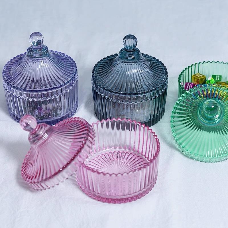 European Retro Cube Crystal Glass Storage Jar,Candy Snack Glass Jar With Lid Aromatherapy Candlestick Container Home Decoration