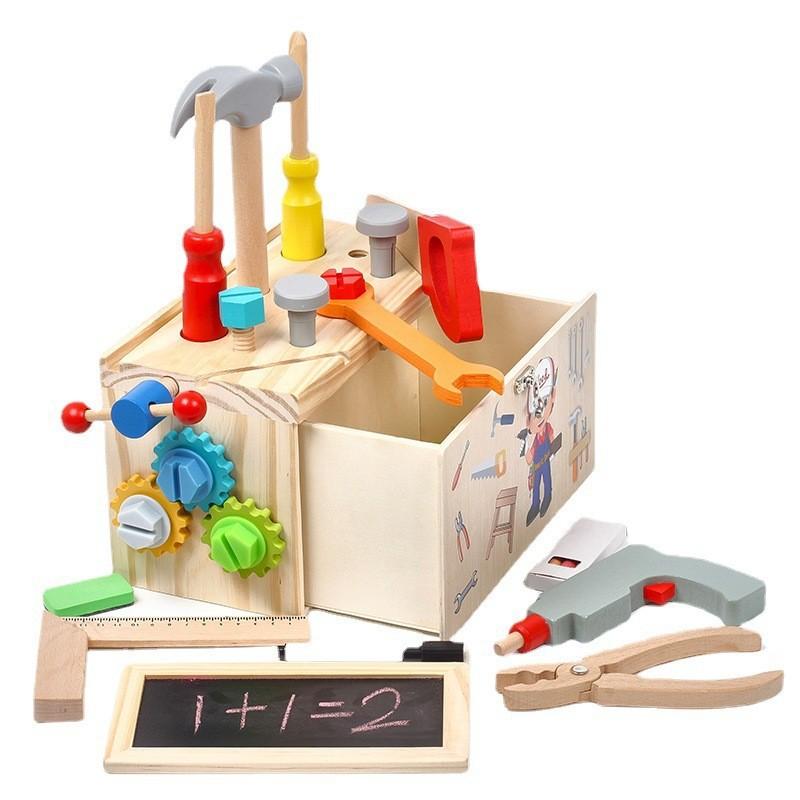 Baby Hand Carry Simulation Maintenance Tool Storage Box Screw Nut Disassembly and Assembly Beating Table Concentration Toy Wooden
