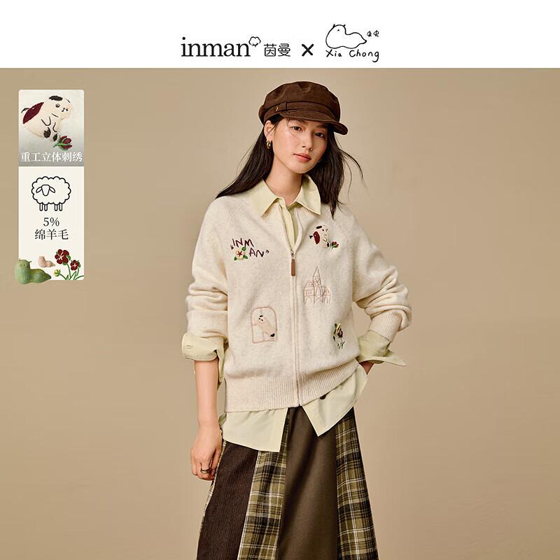 INMAN Women s Embroidered Zipper Knitted Cardigan M