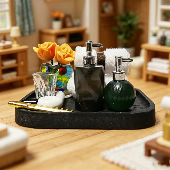 1 Set Miniature Bathroom Supplies, 1:12 Scale Mini Bathroom Accessories, Realistic Shampoo Bottles Towels Combs Mirrors for Doll Mansion Bathroom Sink
