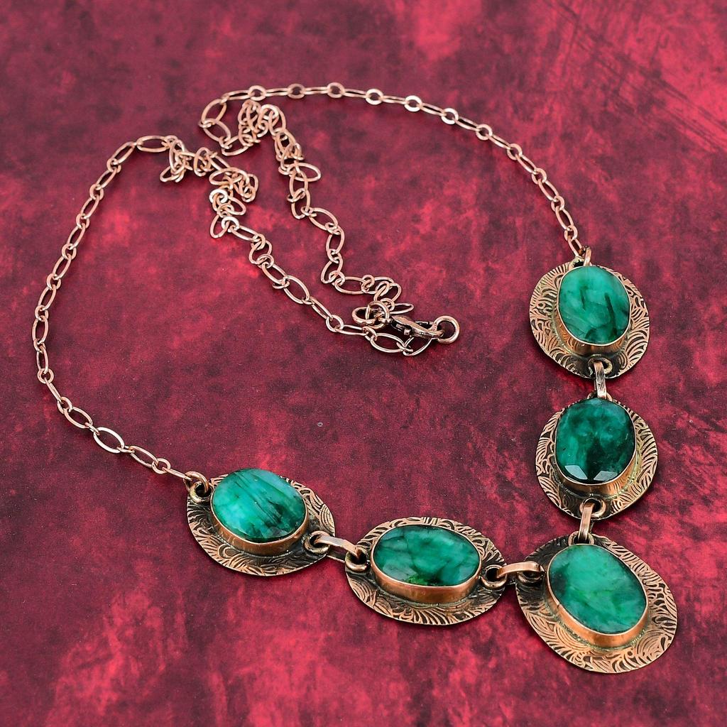 Faceted Zambian Emerald Necklace Copper Necklace Adjustable Chain Necklace Handmade Copper Jewelry Dainty Gemstone Necklace Anniversary Gift