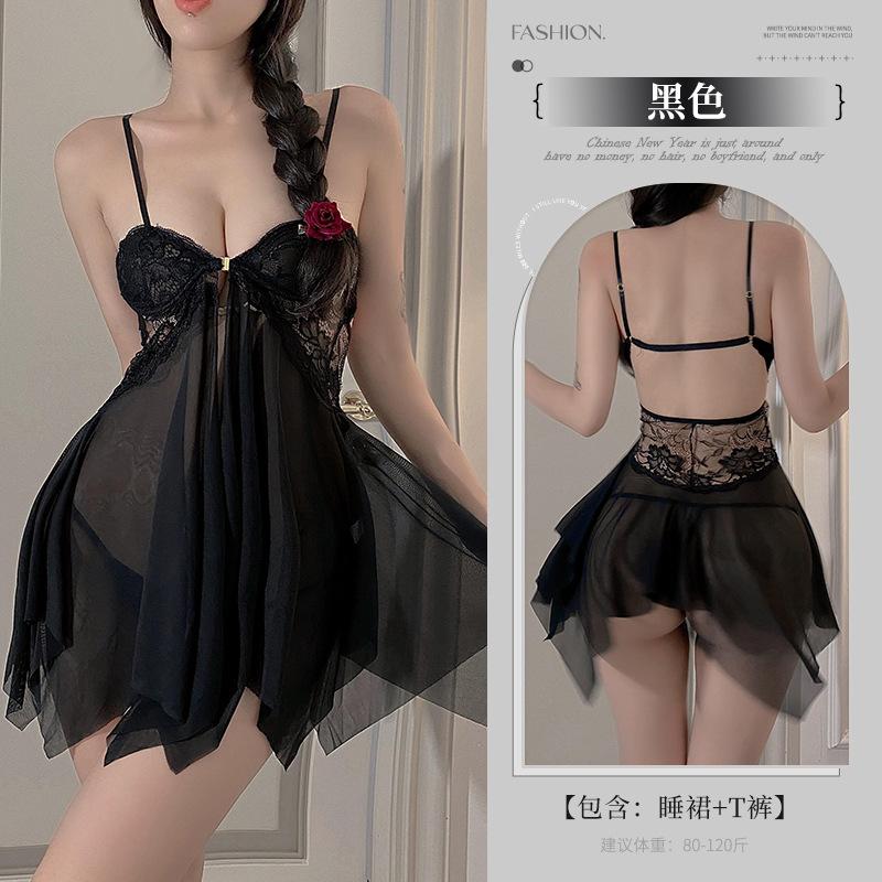 Sex underwear women's perspective mesh sexy temptation hot open suspender nightdress large size pajamas