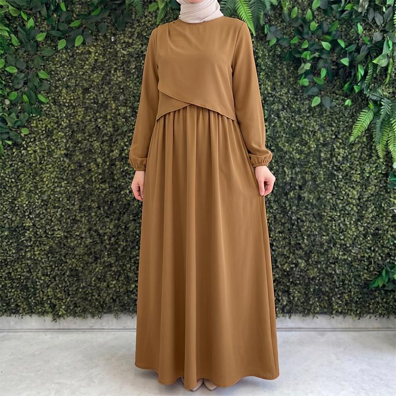 ZANZEA Damen Lässig Rundhals Einfarbig Locker Langarm Kleid 5XL braun