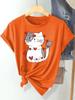 Women's Comfortable Cotton T-Shirt with Heart-Shaped Cat Print Soft Style Versatile and Casual Y2K Women's Clothing