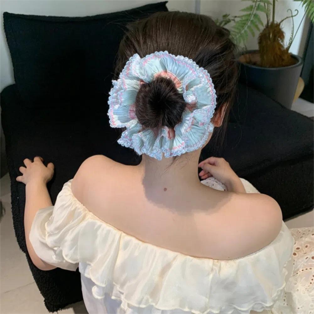 Sweet Large Lace Hair Tie Elastic Exaggerated Hair Ring Creative Plaid Scrunchies  Party