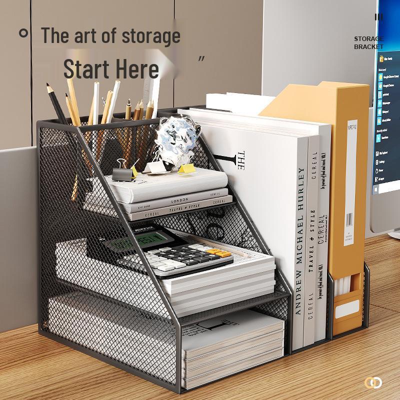 Metal Desktop Organizer: File Holder, Pen Holder, Integrated Storage Rack