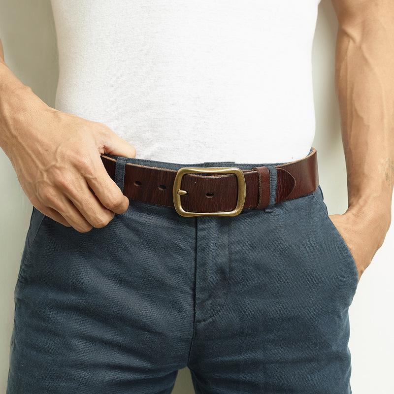 Men's Genuine Leather Cowhide Belt - Retro, Versatile, Trendy Korean Style for Casual Wear