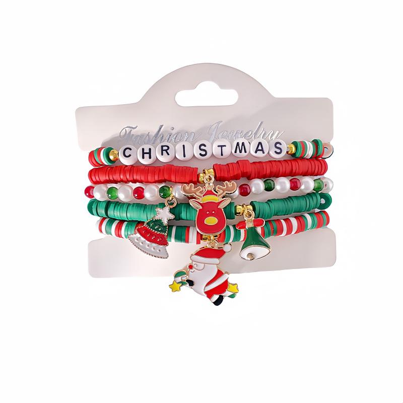 Versatile Santa Claus Polymer Clay Christmas Bracelet Set