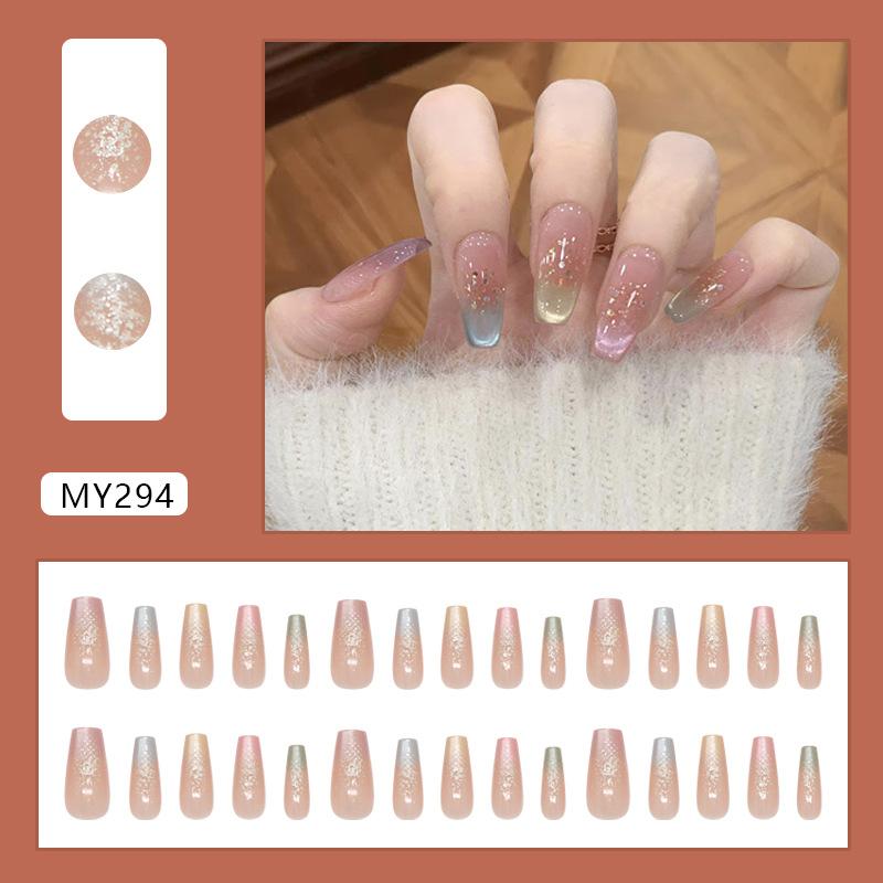 

Candy Cat Eye Fine Glitter Ice Transparent Rainbow Gradient Sweet Girly Removable Wearable Nails 30 Pieces