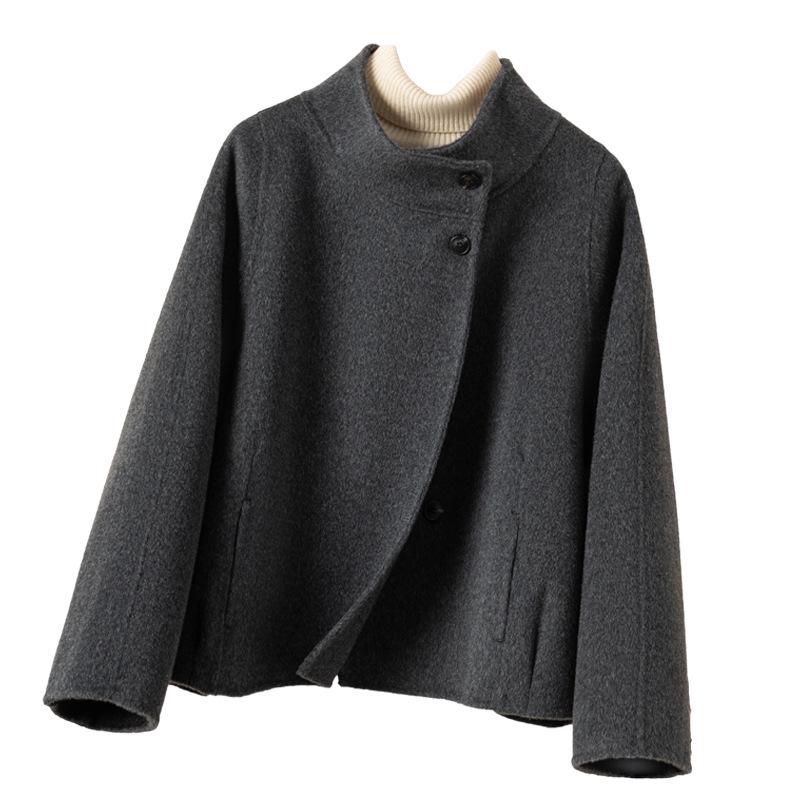 Premium 2025 Petite Double-Sided Wool Tweed Coat for Women - Short Stand Collar Design