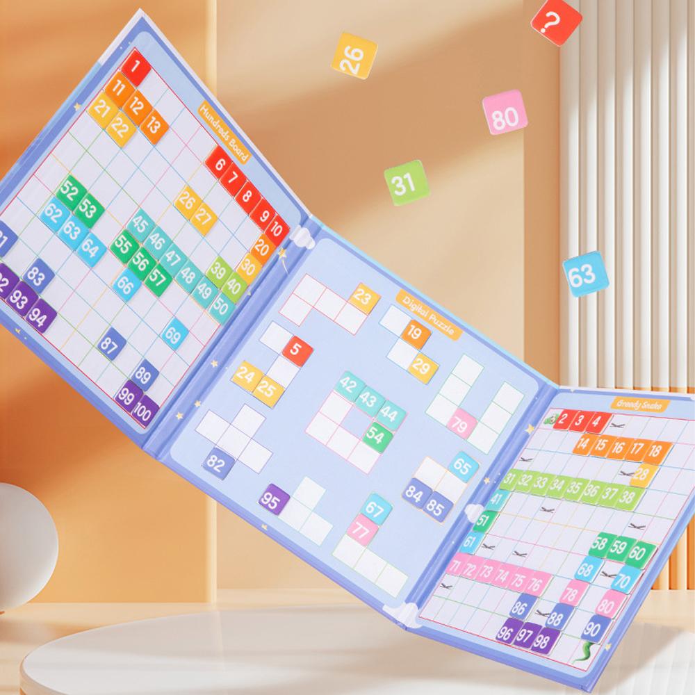 3-in-1 Magnetic Numbers Toy Puzzle, Hundreds Board/Digital Puzzle/Greedy Snake Game, 1-100 Mathematics Teaching Aids