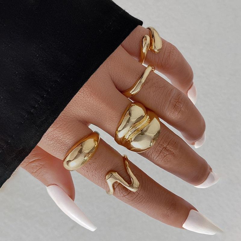 6Pcs/Set Vintage Gold Color Starfish Shell Rings Set For Women Exaggerated Metal Large Pearl Star Knuckle Rings Beach Jewelry