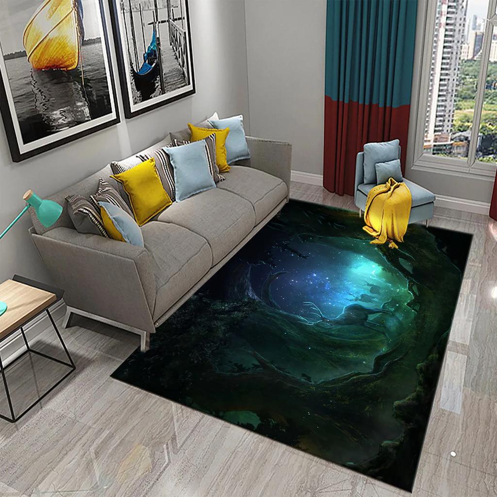 Colorful Magic Forest Flower Carpet Psychedelic and Dream Forest with Animal Living Room Bedroom Bathroom Entrance Non-Slip Rugs