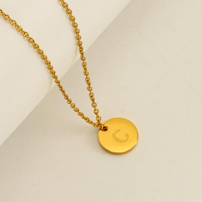 Round stainless steel 26 English letters necklace pendant mirror DIY jewelry accessories 26 letters