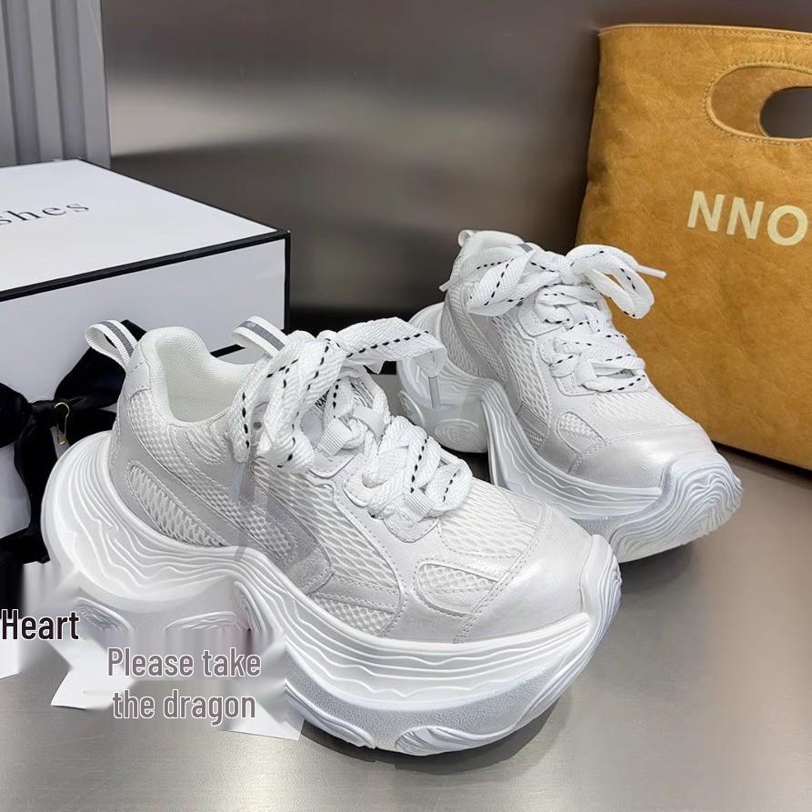 

European-Style Breathable Mesh Dad Shoes for Women - 2025 Autumn Height-Increasing Sports Casual Sneakers 36
