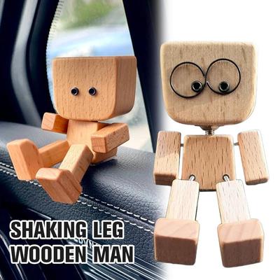Wooden Figurines Christmas Doll with Expression Shaking Man Jointed Ornament for Desk , Holiday Gift Car Dashboard Decoration