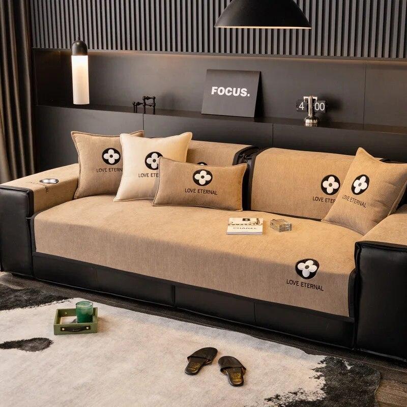 Embroidered Cotton Sofa Cover Cushion Cover Universal Living Room Combination Sofa Cover Cloth Non-Slip Backrest Armrest Cushion