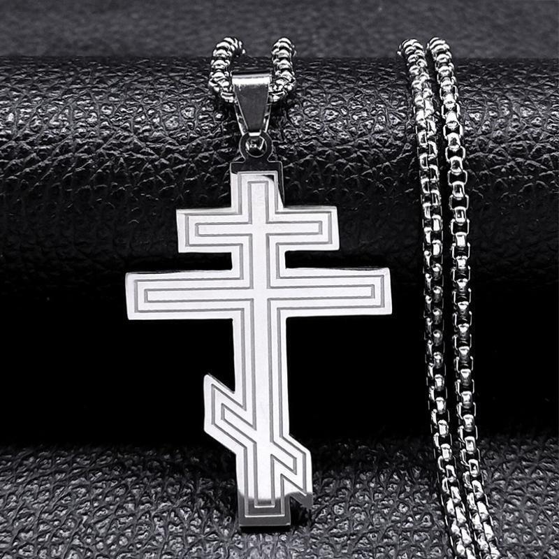 New Titanium Steel Cross Pendant Russian Orthodox Byzantine Stainless Steel Men's Cross Necklace