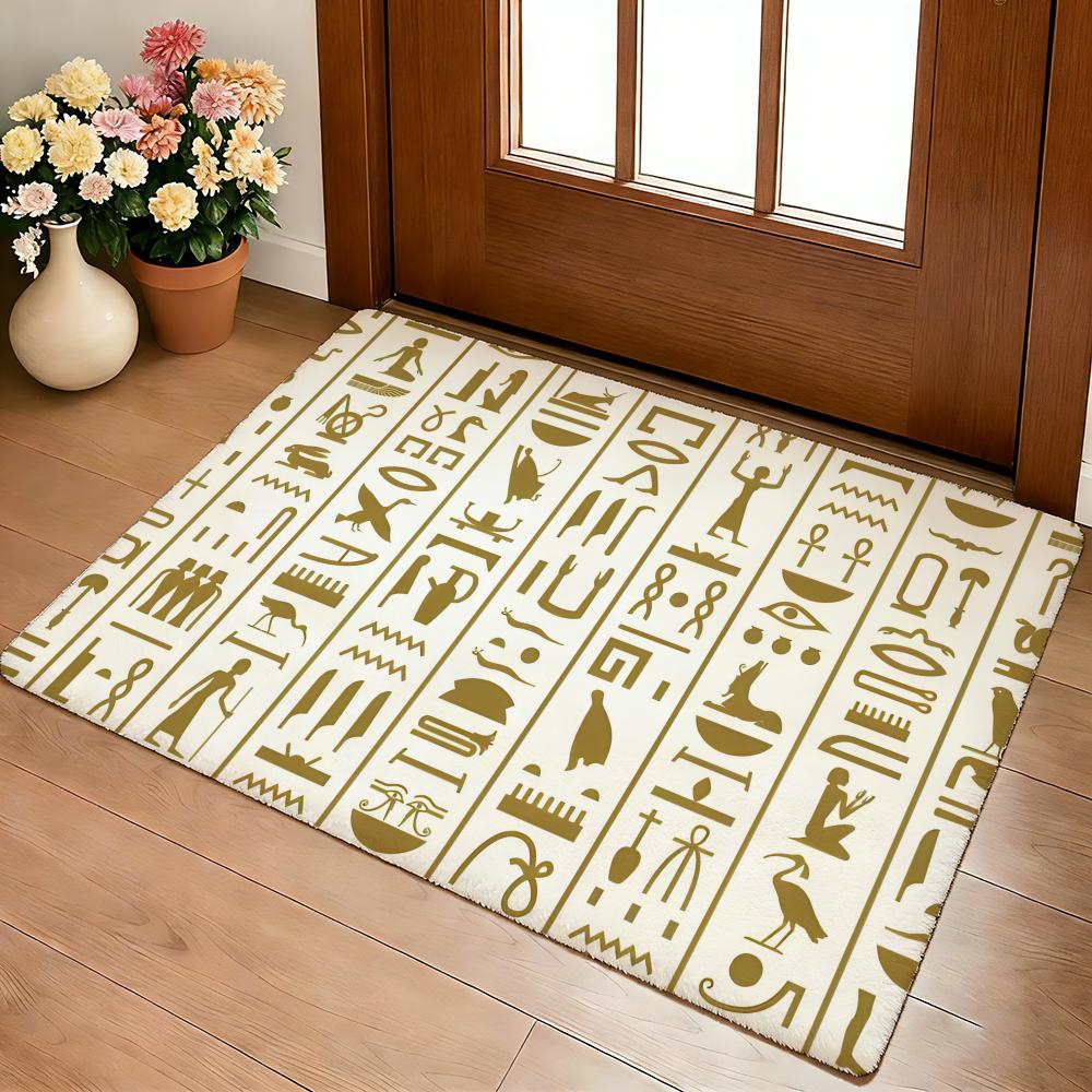 Egyptian Pattern Floor Mat Cozy Flannel Soft Thick Non-Slip Mat For Living Room Bedroom Kitchen Decor Rugs