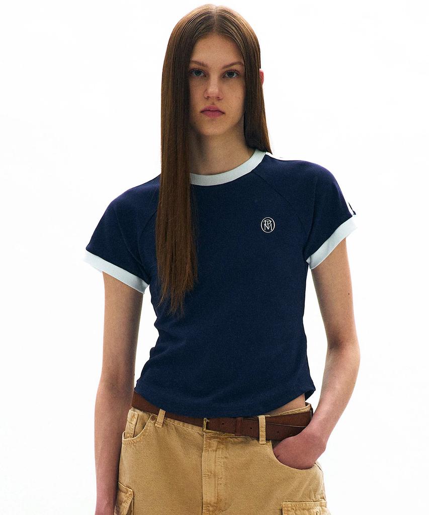 PARTIMENTO WOMEN College Striped Ringer Tee_Navy