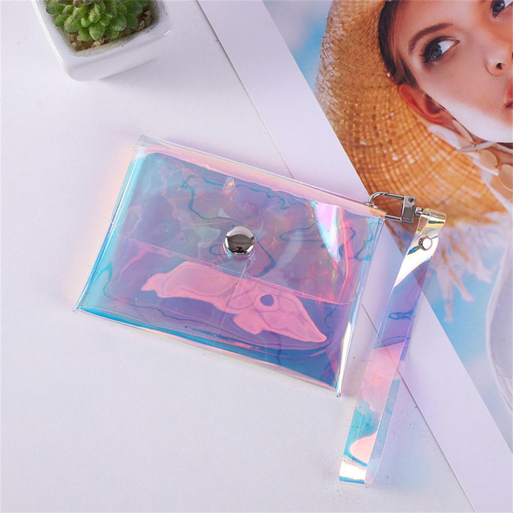 PVC Transparent Coin Purse Wallet Earphone Lipstick Storage Bag with Keychain Wrist Strap Girls Portable Key Case Card Holder