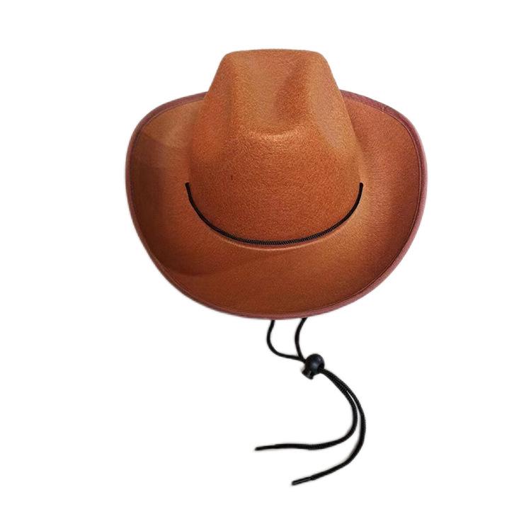 New Non-Woven Adult Western Cowboy Hat with Adjustable Tie String in Pink and White Solid Color