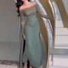 Autumn 2025 European & American Style Elegant Waist-Hugging Evening Dress