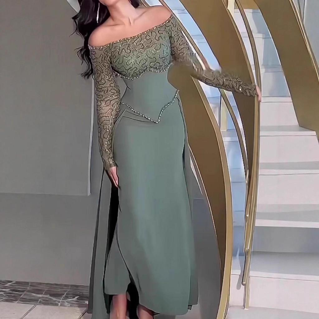 Autumn 2025 European & American Style Elegant Waist-Hugging Evening Dress