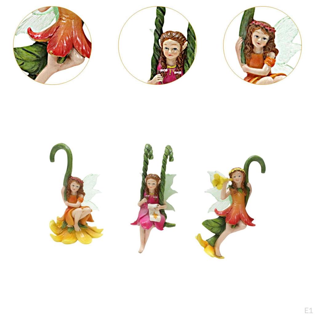 3Pcs Fairy Flower Pot Huggers Flying Angel Sculptures Hanging Statue Landscaping Outdoor